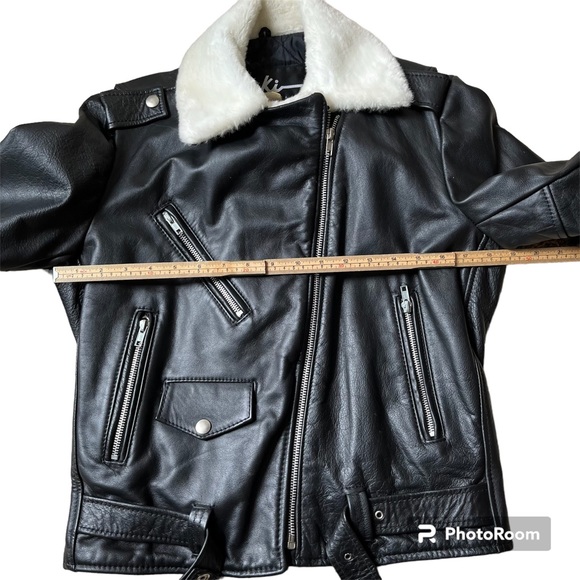 Vintage Nikki black leather motorcycle jacket white plush fur trim collar EUC M - Picture 6 of 16